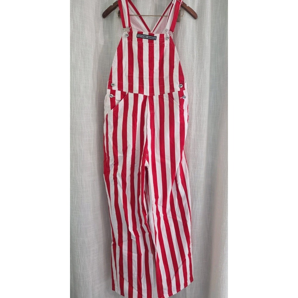 Game Bibs Overalls Unisex Sz Small Red White Striped Ohio Wisconsin Game Day